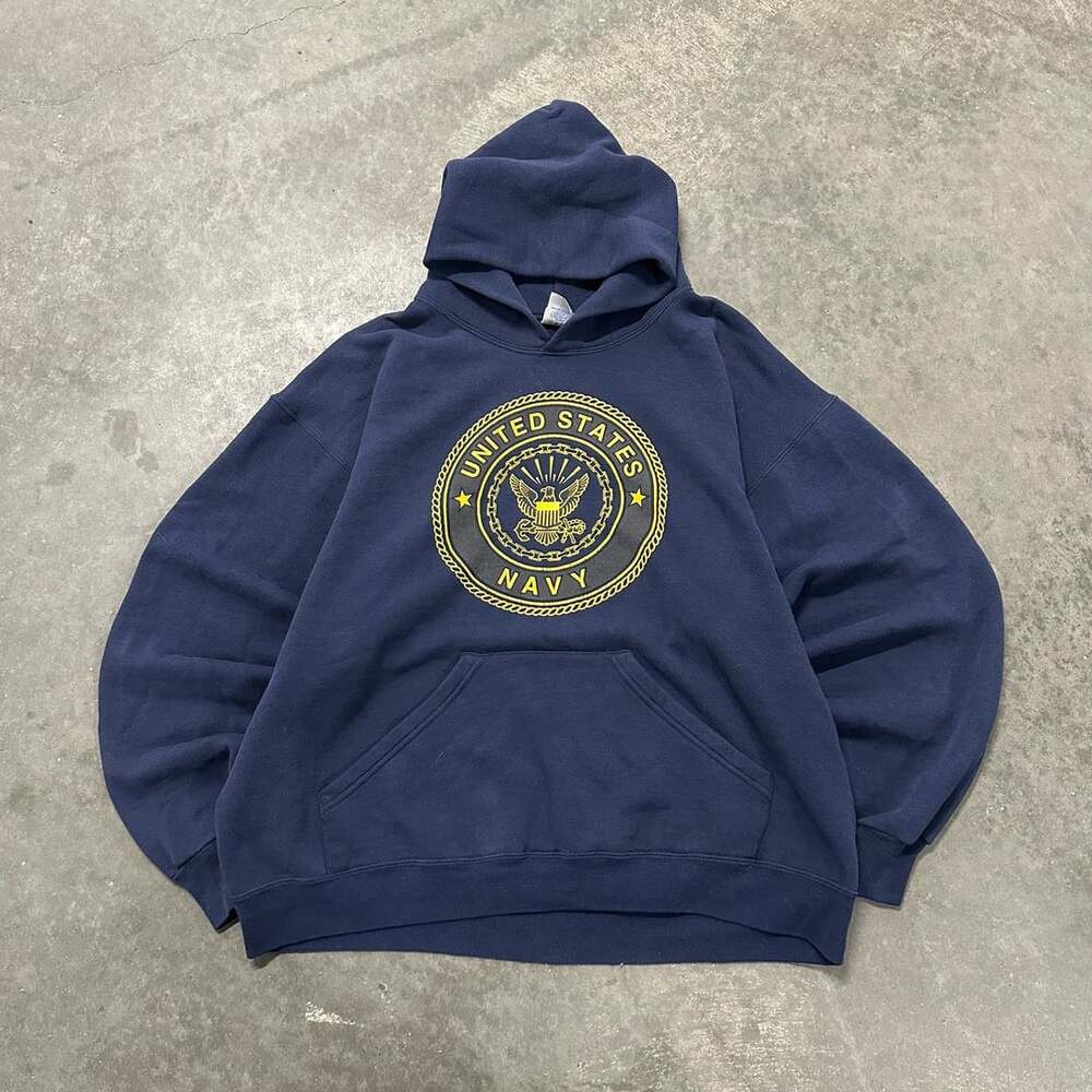 Vintage US Navy Soffe Hoodie Large Made USA Military Academy Pullover Sweatshirt